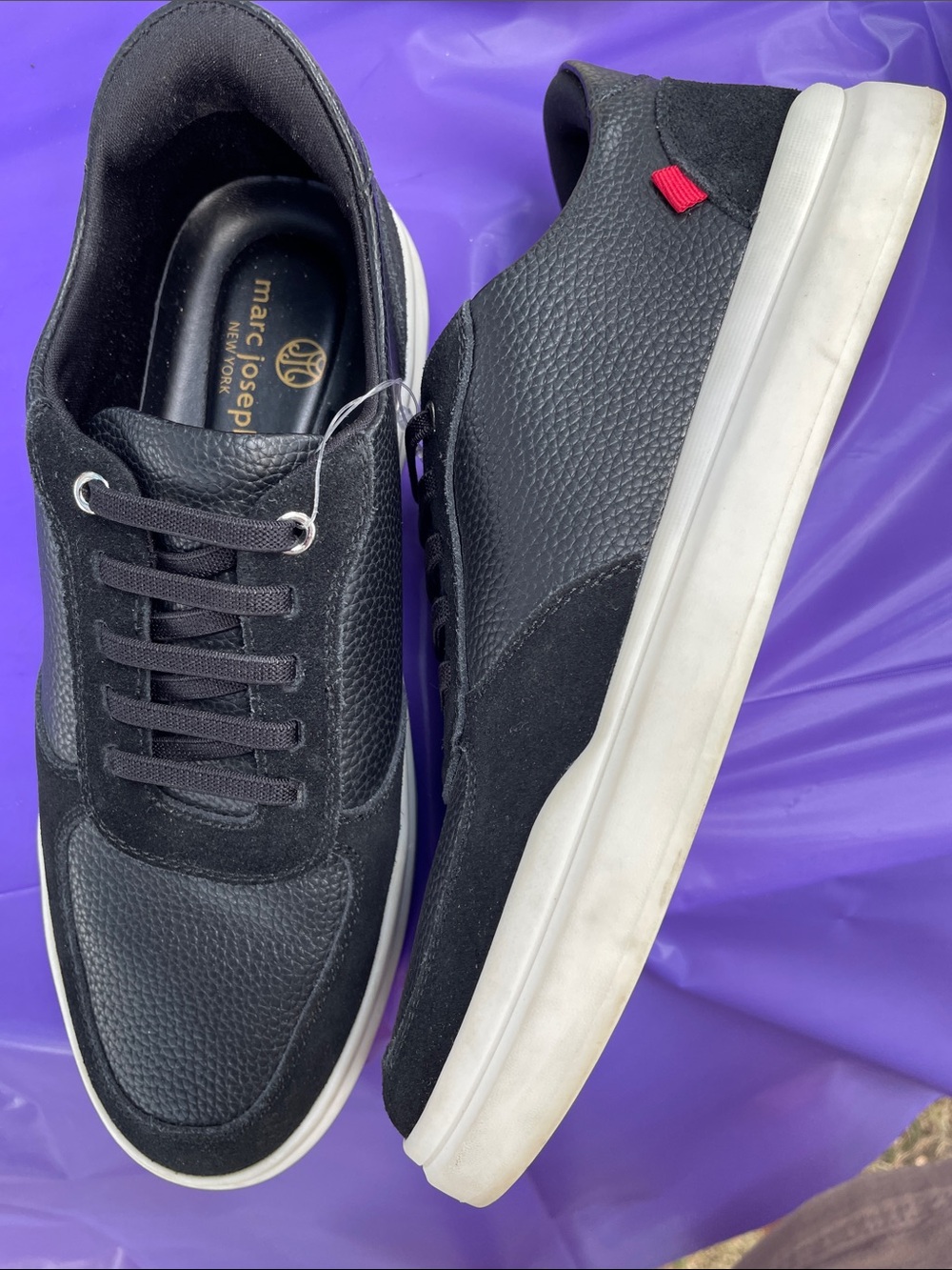 Marc Joseph Black and White Leather-Trim Sneakers